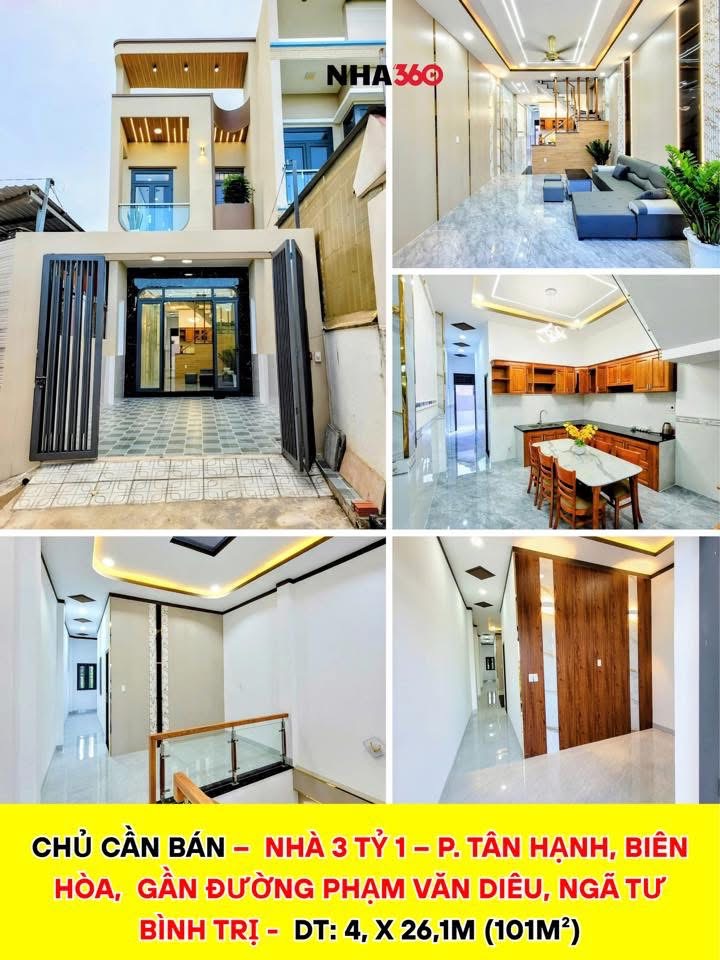 NHÀ 3 TỶ 1 – P. TÂN HẠNH, BIÊN HÒA, DT: 4,01×26,1m (101m² thổ cư 100%) | Nha360